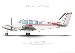 Beechcraft Baron 58 VH-MWW - A3+ Profile Print - Foto 1 di 4