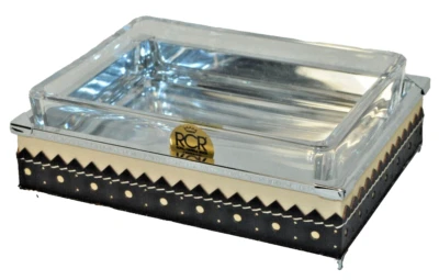 LABRAZEL Spectator Black Fine Leather Soap Dish Crystal Jamie Drake Italy New - Image 1 of 4