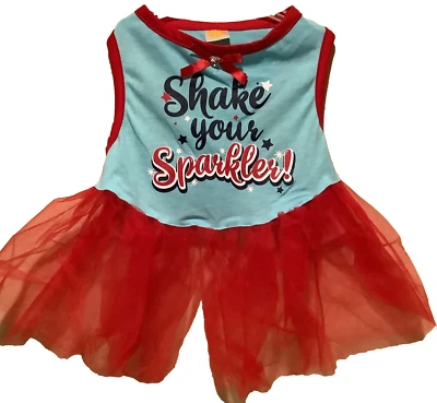 SimplyDog Sun Dress “Shake Your Sparkler!” Red, White & Blue w/Red Tule- LARGE🌟 - Image 1 of 4