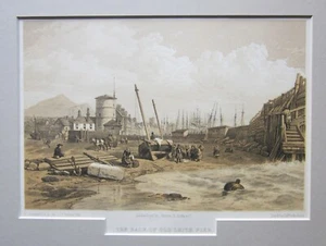 Antiguo muelle Leith de Edimburgo c1855 impresión antigua Stanfield Lawson Escocia escocés - Imagen 1 de 10