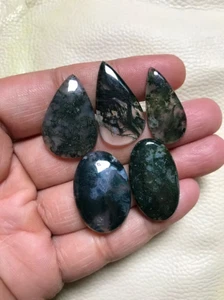 Moss Agate Cabochon 5 Piece Size 28-25 MM Approx - Picture 1 of 2