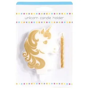 Unicorn Feature Candle & Holder Gold Cake decoration - Picture 1 of 1