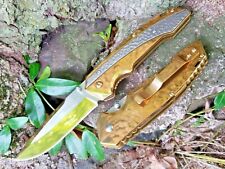Gold Titanium Hammered Pocket Knife Blade Thumb Stud LinerLock EDC