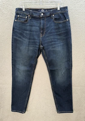 Hollister Jeans Mens 36x27 Blue Crop Taper Advanced Stretch Distressed Preppy * - Image 1 of 4