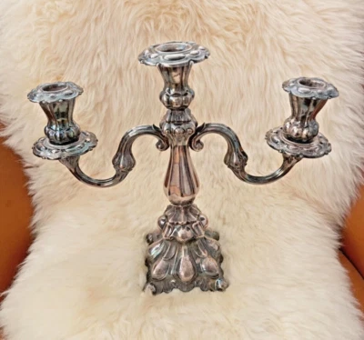 Candelabro victoriano de colección danés plateado 3 brazos pátina Art Deco ornamentada Foto 1 de 4