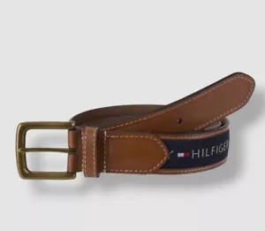 Tommy Hilfiger Men's Brown Wide Ribbon Inlay Fashion Leather Belt Size 30 - Picture 1 of 1