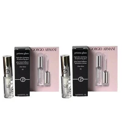2x Giorgio Armani Prisma Glass Lip Gloss In 01 Clear Shine 1ml Travel Size NIB - Image 1 of 2