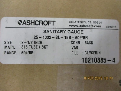 Medidor de presión Ashcroft 25-1032-SL-15B-60PSI/BAR, 0 a 60 psi, 2-1/2 pulgadas ¡NUEVO! Foto 1 de 4