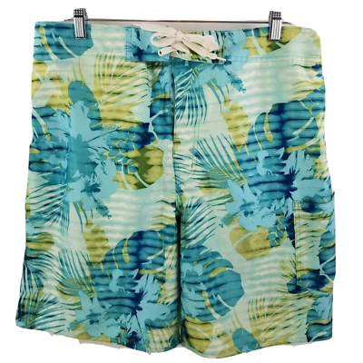 Joe Boxer Mens Hawaiian Floral Swim Trunks Size Large Palm Trees - Image 1 of 4