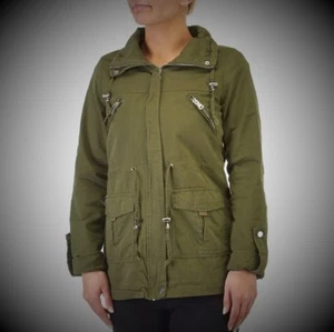Anorak Jacket Coat Miss London Size Junior's Large Olive Green Full Zip NWT - Picture 1 of 2