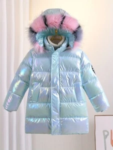 Winter Girls Warm Coat Hooded Faux Fur Parka Kids Travel School Jackets Outwear - Picture 1 of 37