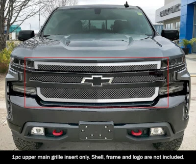 Para Chevy Silverado 1500 2019-2022 rejilla principal superior de malla cromada de acero inoxidable Foto 1 de 4