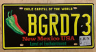 AWARD WINNING NEW MEXICO USA CHILE LICENSE PLATE " BGRD 73 " NM