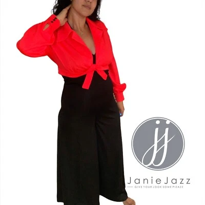 Vintage 1970s Wide Palazzo Leg Halter Jumpsuit & Big Collar Crop Top Size S/M - Image 1 of 4