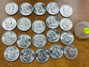 1962 D Franklin Half Dollar 20-Coin Roll BU, exact coins shown in photos. - Picture 1 of 4