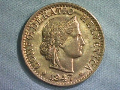 1947-B SWITZERLAND 20 RAPPEN, AU/UNC CONDITION & NICE LUSTER - FREE US SHIPPING - Image 1 of 2