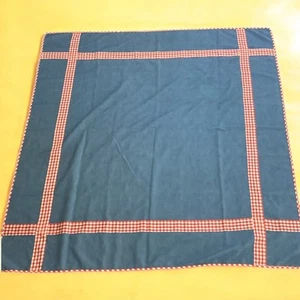 Vintage Handmade Blue Red White Checked Square Tablecloth Farmhouse Picnic  - Picture 1 of 7