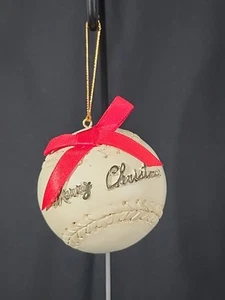 Vintage Ceramic Baseball Softball Christmas Ornament With Red Bow - Picture 1 of 5