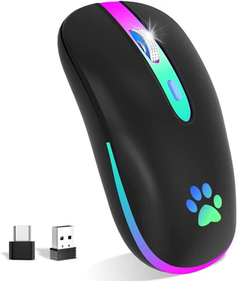 Mouse Wireless Ricaricabile,Bluetooth Mouse Senza Fili 2,4 Ghz Con Mini Ricevito - Immagine 1 di 4