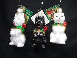 3 adornos de vidrio para perro escocés de Navidad del Viejo Mundo - 2,75" de alto (solo parte para perro) - Imagen 1 de 9
