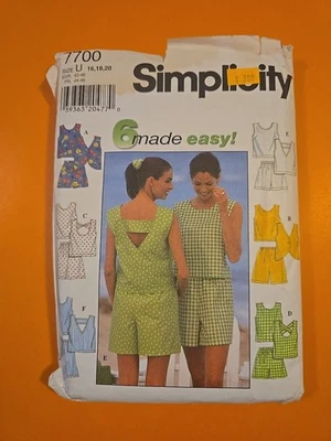 SIMPLICITY PATTERN 7700 MISSES' TOP & SHORTS SIZE 16-18-20 - Image 1 of 4