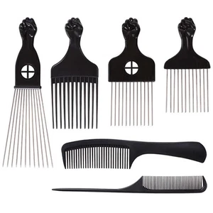 6 Pack Mixed Metal Afro Hair Pick Hair Comb for Women and Men for Thick Natur... - Picture 1 of 6