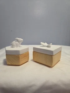 Partylite Set Of 2 Candleholder Or Trinket Boxes Bunny Rabbit & Butterfly - Picture 1 of 9