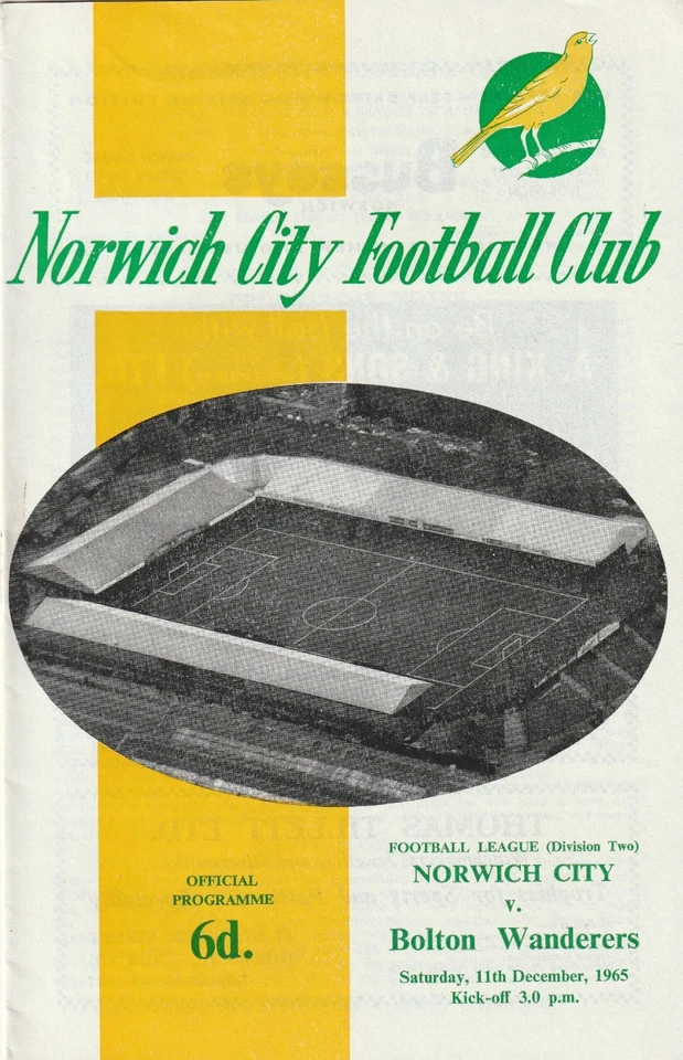 Norwich City v Bolton Wanderers, 11 December 1965, Division Two. - Image 1 of 1