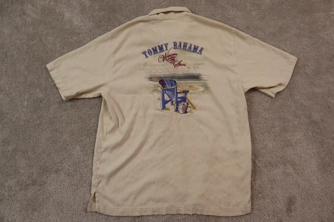 Anaheim Angels Tommy Bahama Shirt Mens Medium Embroidered Beige Silk Cover
