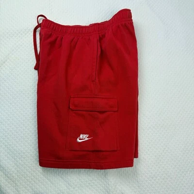 Nike Sportswear Club Cargo Shorts Mens Size Medium Red Gym Fleece Pockets NWOT - Image 1 of 4