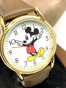 Disney Mickey Mouse Damenuhr weißes Ziffernblatt Quarz braunes Lederband WDS000406 - Bild 1 von 13