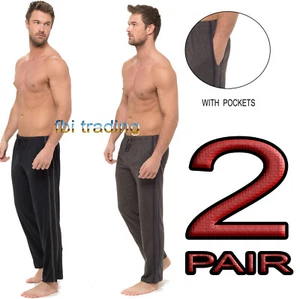 Mens pyjamas 2 pack cotton lounge pants bottoms trousers with pockets - Picture 1 of 13