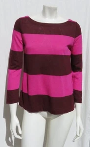 J CREW Women’s Burgandy Pink Rayon Rugby Stripe Linen T Shirt Top size XS - Picture 1 of 5
