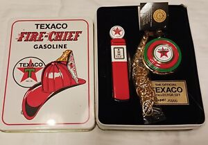 Texaco Fire-Chief Gasoline Collector Tin Pocket Watch Penknife Advertising