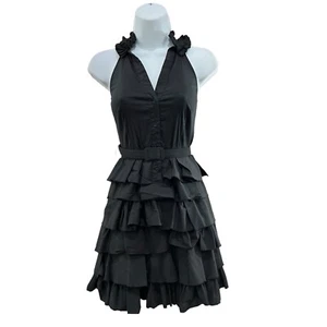 Y2K Vintage BCBG Max Azria Black WhimsiGoth Ruffle Racerback Mini Dress - Picture 1 of 7