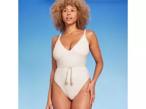 Costume da bagno donna Shade & Shore treccia crema gamba extra alta pezzo unico taglia S 4-6 - Foto 1 di 1