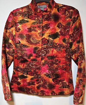 Analogy Jacket Crinkle Colorful Floral Full Zip Long Sleeve Womens Size Small Foto 1 de 4