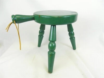 Taburete de ordeño de madera muebles auténticos de colección con mango pintado verde Japón T43 Foto 1 de 4