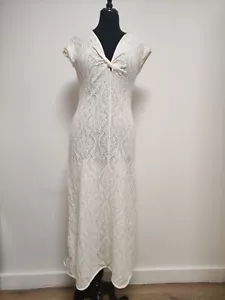 Zara M Sheer White Knitted Long dress with v neck - Picture 1 of 6