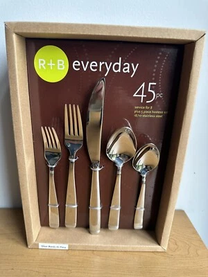 R&B Silver Bands 45-Piece Flatware Set 1482845000 New In Box  Retail $120 - Image 1 of 2