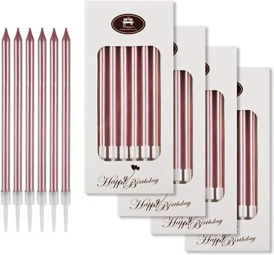 24 velas de cumpleaños - velas largas y finas para pasteles de combustión lenta (oro rosa) Foto 1 de 4