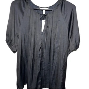 Nine West Women’s Blouse Black Tie Neck Keyhole Size Large NWT Sheer - Picture 1 of 7