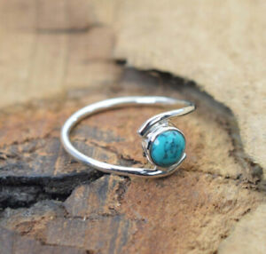 Round Firoza Turquoise 925 Silver Plated Handmade Small Stone Ring All Size