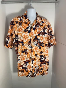 Hawaiian Shirt Mens XL Orange  Floral Button Up Short Sleeve Street Culture - Picture 1 of 10