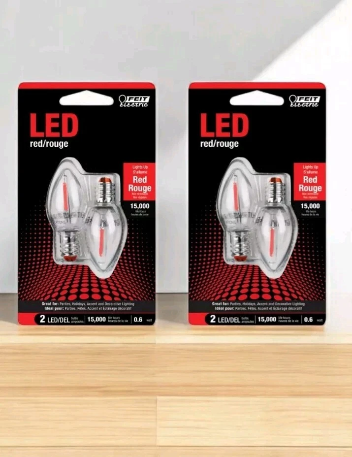 2 Pack (4)Feit LED Red Nightlight Bulbs Candelabra Base .5 Watt C7 - Image 1 of 1
