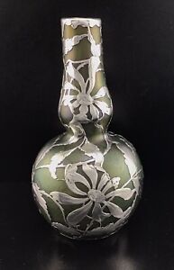 WOW!!! Loetz Phaenomen Sterling Silver Overlay Antique Bohemian Art Glass Vase