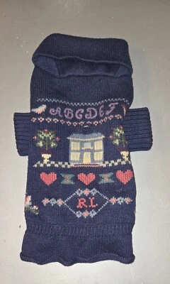 RARE~RALPH LAUREN Dog Sweater - Small Size, Sampler ABC HEARTS Cotton/Wool - Image 1 of 4
