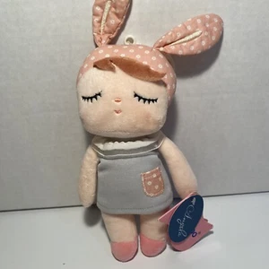 MeToo Mini Angela Rabbit Doll Blue Dress Pink Ears 7in Backpack Hanger Clip - Picture 1 of 7