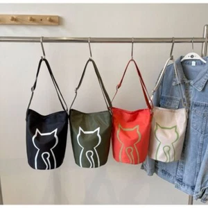 Canvas Shoulder Bag Cat Handbag New Crossbody Bag - Picture 1 of 13