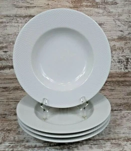 4 Gorgeous Crate & Barrel Japan Tamiko White Large Rim Soup Bowls Embossed Dots - Picture 1 of 12